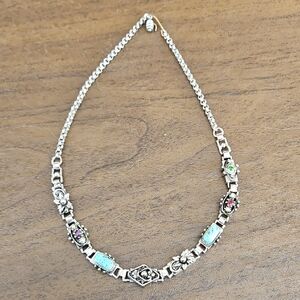 Silver and Turquoise Floral Necklace